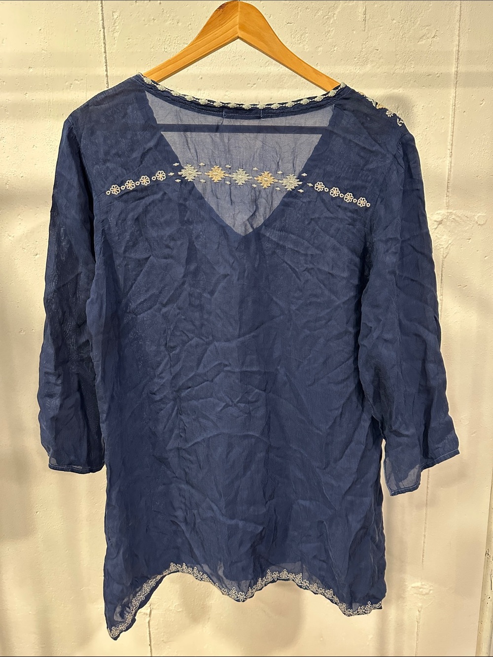Johnny was embroidered blue long sleeve top shirt tunic - Picture 4 of 5
